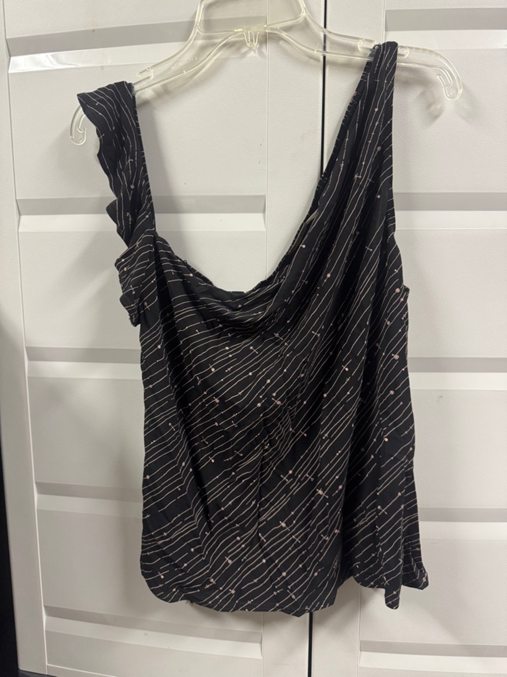 Black Draped One-Shoulder Patterned Camisole